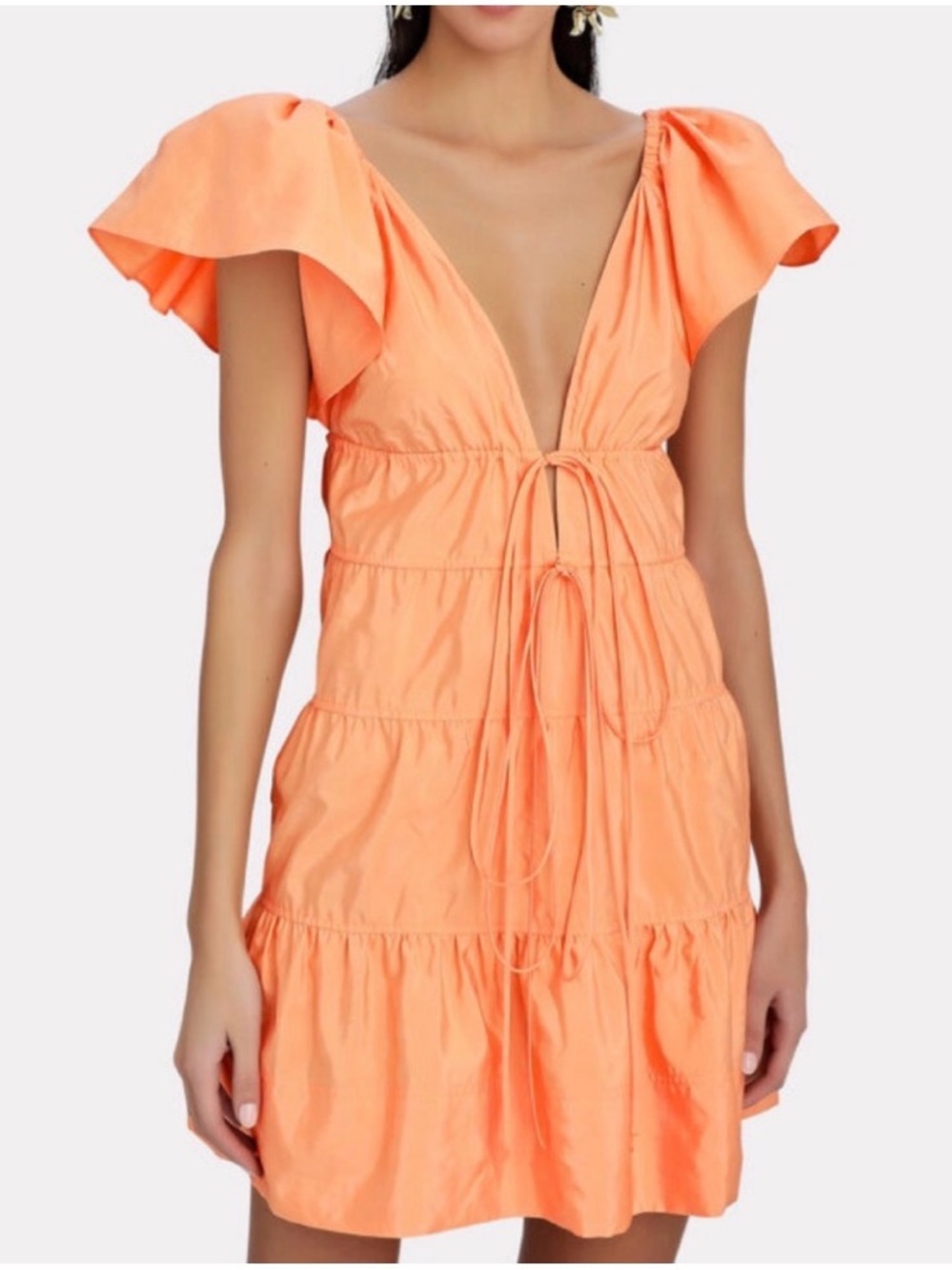 Olivaceous Peach Tiered Mini Dress